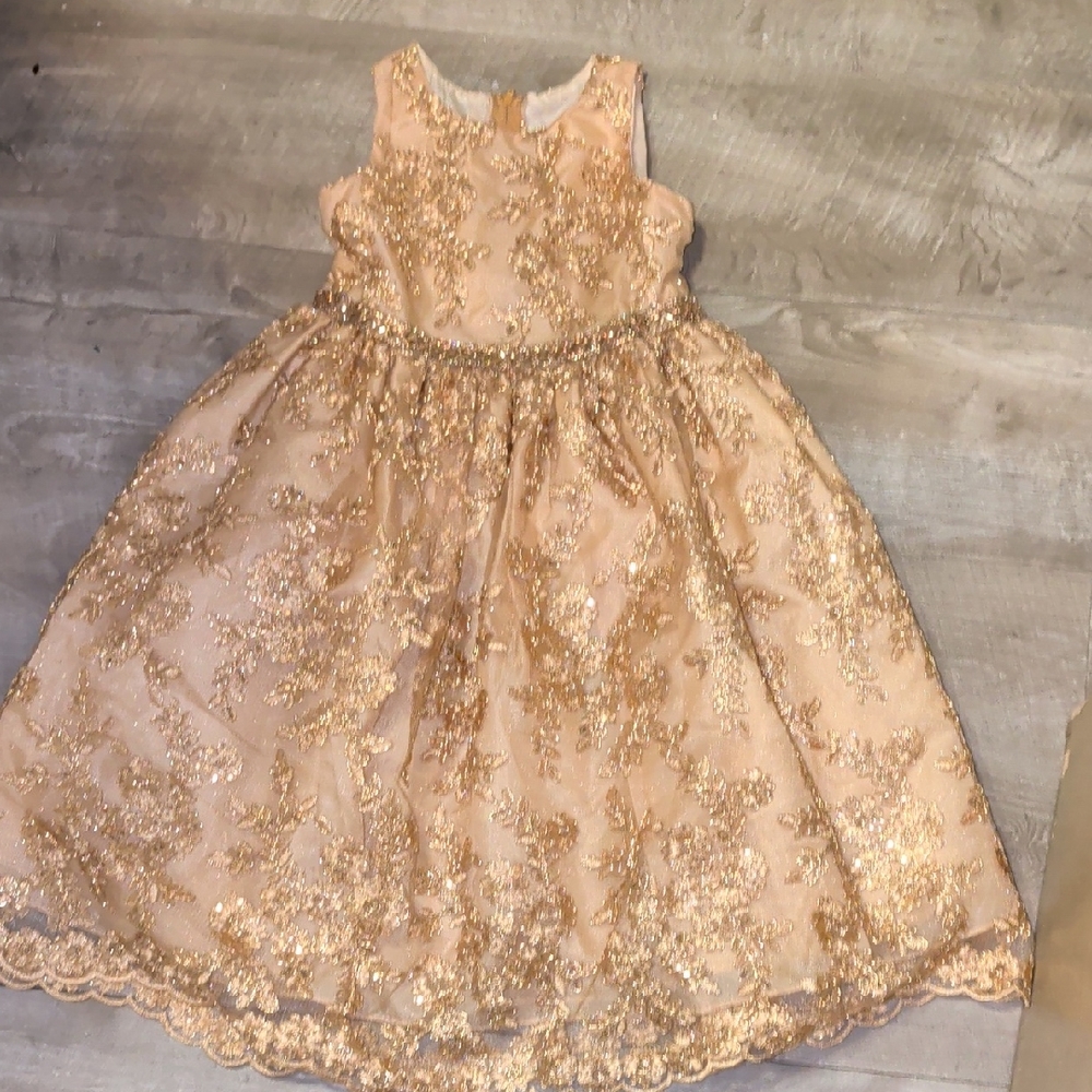 Charming Gold Embellished Kids Dress